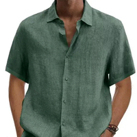 Haute qualité été col en v bouton coton lin couleur unie chemise chemise à la mode pour hommes