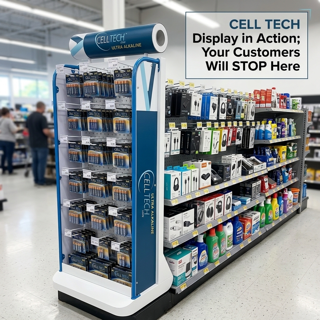 Custom Metal Battery Display Rack Floor Standing AA AAA Lithium Battery Organizer Stand Retail POS Fixture Supermarket Gondola — view 2