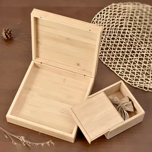 Caja de madera para pendientes con tapa deslizante ecológica, caja de regalo de madera de bambú de color natural de lujo