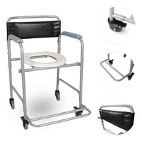 Chaise de toilette mobile portable pliable en acier avec roulettes verrouillables et dossier de soutien pour personnes âgées et handicapées