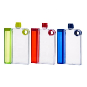 Kunden spezifische quadratische Notebook Memo flache Wasser flaschen Kunststoff farben abnehmbare Aufbewahrung sbox flache Flasche mit Silikon griff