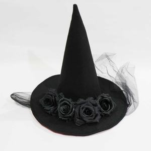 Chapeau pointu <span class=keywords><strong>de</strong></span> <span class=keywords><strong>sorcière</strong></span> d'Halloween avec voile en dentelle rose, chapeau en feutre rose, accessoire <span class=keywords><strong>de</strong></span> tête <span class=keywords><strong>de</strong></span> reine gothique baroque pour mascarade cosplay - Product Image 3