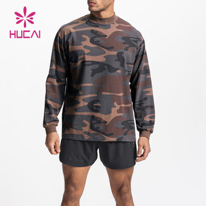 Nouveaux vêtements de sport personnalisés pour hommes col montant à manches longues imprimé <span class=keywords><strong>camouflage</strong></span> lâche hommes Fitness <span class=keywords><strong>t</strong></span>-shirts chemise de gymnastique - Product Image 1
