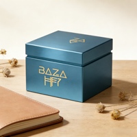 Boîte cadeau carrée haut de gamme, boîte cadeau rigide avec estampage à chaud doré, couleur turquoise avec logo doré personnalisé pour produits de luxe