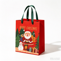 Tas Kado Kertas Natal Kertas Kraft Daur Ulang Kemasan Hadiah Liburan Natal OEM Logo Kustom & Pencetakan Warna Penuh