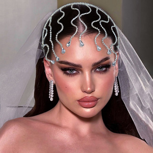 <span class=keywords><strong>Diadema</strong></span> de presión con cadena de diamantes de imitación, accesorios flexibles para el cabello, <span class=keywords><strong>diadema</strong></span> nupcial con flecos de diamantes incrustados en forma de serpiente - Product Image 1