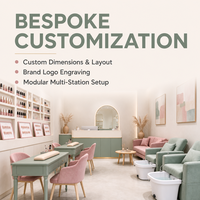 Ensemble de mobilier sur mesure vert sauge pour salon de manucure, vitrine de présentation pour spa de beauté, table de manucure, chaise de pédicure, aménagements de magasin