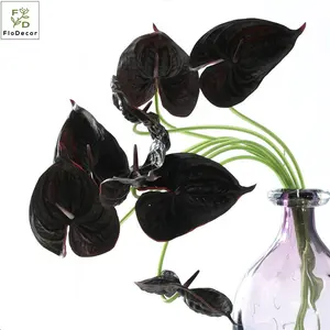 Top Seller Anthurium Artificial Flowers Fake PU Green Anthurium Flowers Plant Home Table Decor Black Cameo