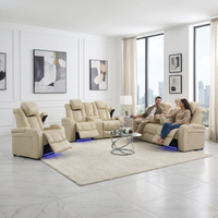 Canapé de cinéma professionnel en cuir italien de luxe avec fauteuil inclinable électrique, LED, Bluetooth, rangement pour gobelets et console