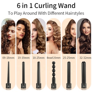 6-in-1 gốm hoán đổi cho nhau Combo tóc Styler Set với LED hiển thị nhiệt độ điện tóc Waver Curler <span class=keywords><strong>Wand</strong></span> cho khách sạn sử dụng - Product Image 4