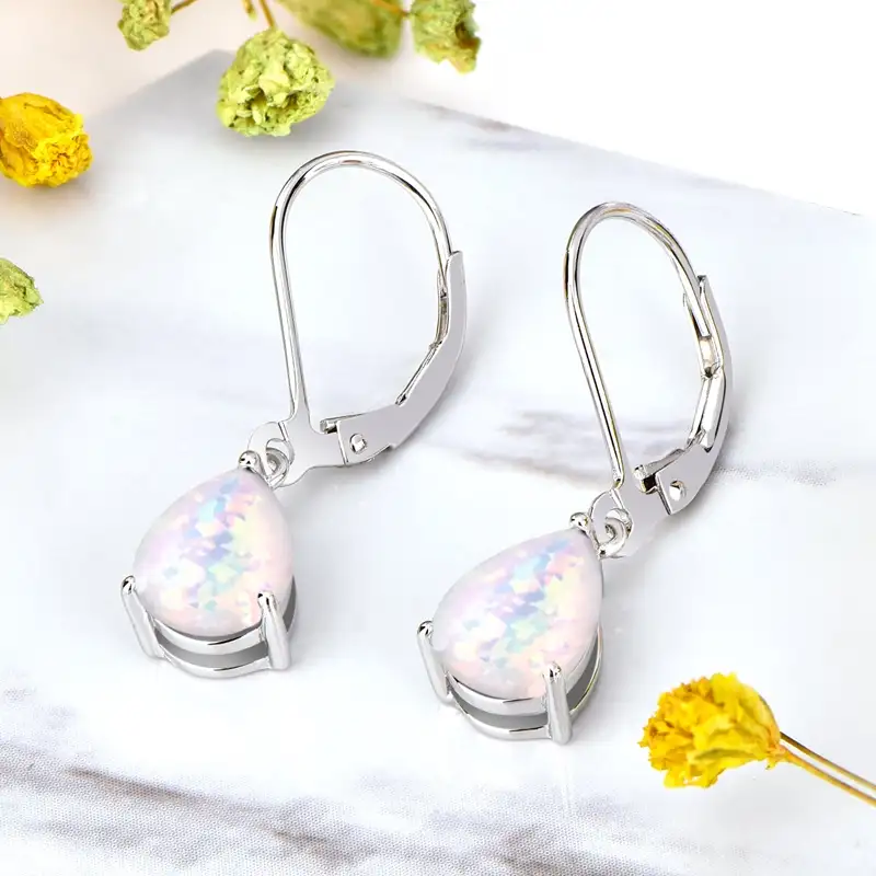 Wholesale Drop Hoop Earrings Earringsdrop Wholesale Simple And Fashion Jewelry 925 Silver Dangle Drop Hoop Earrings Rhodium Plated With Droptear White Opal For Women