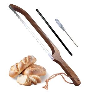 Cuchillo <span class=keywords><strong>de</strong></span> madera marrón oscuro para pan <span class=keywords><strong>de</strong></span> masa madre, cortador <span class=keywords><strong>de</strong></span> pan <span class=keywords><strong>de</strong></span> madera fácil <span class=keywords><strong>de</strong></span> usar, tipo sierra <span class=keywords><strong>de</strong></span> arco, para cortes caseros. - Product Image 1