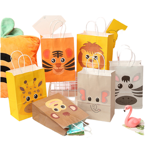Bolsas de Papel Kraft Hechas a Mano para Niños, Decoraciones para Fiestas de Cumpleaños, Bolsas de Regalo con Temática Animal para Niños - Product Image 3