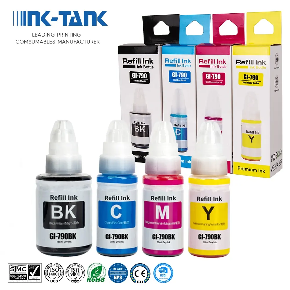 INK-TANK GI 790 GI790 GI-790 uyumlu renk toplu su bazlı şişe dolum mürekkep Tinta Canon için mürekkep Pixma G3000 G2000 G4000 yazıcı