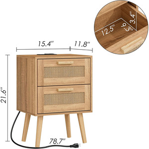 Boho Phong Cách Đầu Giường 2 Ngăn Kéo Đầu Giường Đồ Nội Thất Gỗ Tự Nhiên Mây Trang Trí Đêm Đứng Cho Phòng Ngủ Phòng Khách - Product Image 6