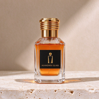 Flacon de parfum en verre de luxe 30ml 50ml 100ml, flacons de parfum uniques à vaporisateur à sertir avec boîte d'emballage et couvercle doré