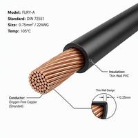 Fil de cuivre sans oxygène FLRY-A pour l'automobile, norme allemande DIN 72551, 0,75 mm 22AWG, paroi mince, isolé en PVC, haute température 105°C
