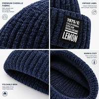 Bonnet en chenille côtelé avec étiquette tissée vintage, revers pliable, bonnet tricoté chaud d'hiver, idéal pour le ski en extérieur et les trajets quotidiens, logo personnalisé