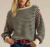 Nouveau design – Pull en maille rayé à blocs de couleur pour femme, col rond, coupe ample, manches longues, idéal pour les tenues décontractées quotidiennes