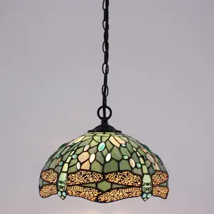 12X40 Inches Stained Glass Sea Blue Dragonfly Romantic Style Embedded Hanging Tiffany Pendant Light Wholesale Lamp
