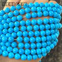 Perles de turquoise bleue haute porcelaine optimisées, rondes, lisses, de 3 à 8 mm, en brin, pour collier