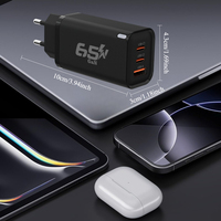Adaptateurs de voyage génériques sans marque, adaptateur UE mince multi-ports PPS PD Type-C 65W, chargeur rapide USB-C GaN 65W