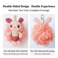 Éponge de bain en forme de lapin de dessin animé, double face, en peluche et en filet PE, pour un bain doux des enfants