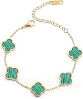 Bracelet tendance pour femme C&J en acier inoxydable plaqué or 18 carats, motif trèfle porte-bonheur et papillon avec pierre de coquillage, cadeau bijou