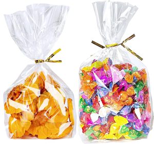 Sacchetti per dolcetti, confezione <span class=keywords><strong>da</strong></span> 50, trasparenti con soffietto sul fondo per esposizione verticale, caramelle, bomboniere + 50 lacci dorati - Product Image 1