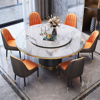Table de salle à manger ronde en dalle de pierre avec plateau tournant et chaises - Nouveau modèle 2025 pour usage domestique et commercial, capacité 10 personnes