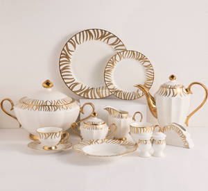 Nuevo Juego de Té de Porcelana Fina con Diseño de Hojas Doradas, Tetera, Taza, Platillo y Plato de Cerámica, para Restaurante, Hotel, Regalo de Boda, Venta al por Mayor - Product Image 1