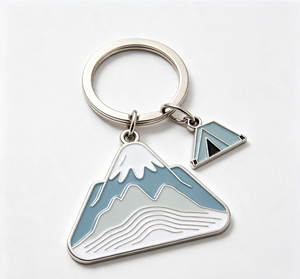 Enamel Metal Key Chain Mountain Tent <b>Keyring</b> Silver Tone Promotional Gift Accessory - Product Image 1