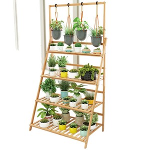 Bamboo Multi Layer Flower Pot Rack Foldable Standing Indoor Plant Shelf For Living Room Home Use - Product Image 5