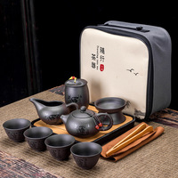 Ensemble de thé en argile violette en gros, 12 pièces, ensemble de voyage portable avec théière, tasses à thé, plateau en bambou, logo personnalisé, ensemble cadeau de tasses en céramique