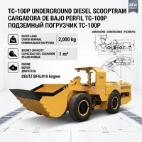 Chargeur souterrain Tuoxing TC-100P 1m³ PowerShift LHD télécommandé haute altitude certifié KA 66kW 1,5 Yd³