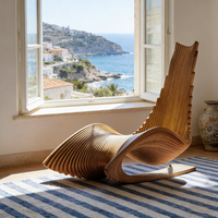 Fauteuil lounge en bois paramétrique de luxe, siège d'appoint sculptural haut de gamme, design ergonomique à lattes ondulées, mobilier de décoration de bureau