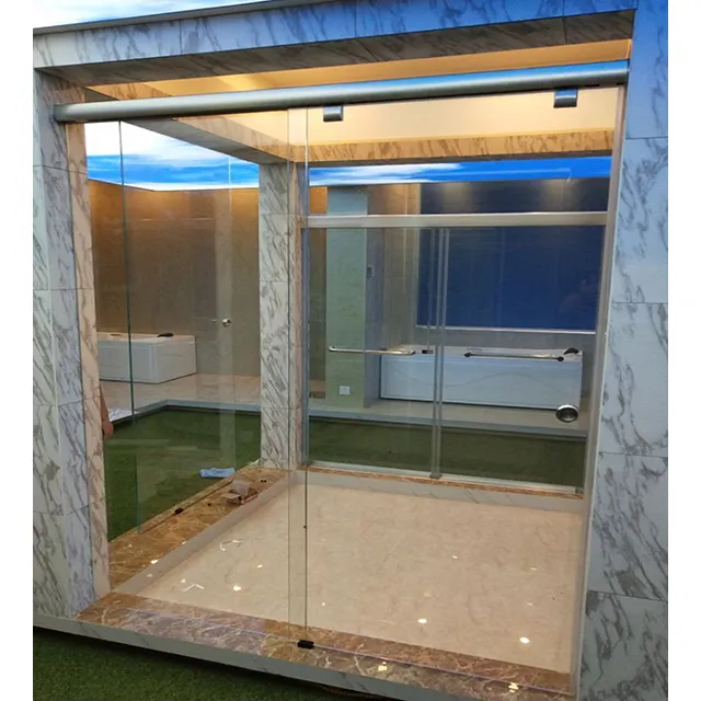 Cabina de ducha de vidrio sin marco, puerta de ducha deslizante de derivación, estándar americano, Semi