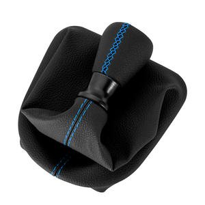 Poignée de levier de vitesse en cuir avec surpiqûres bleues pour modèles 206 et 307, design ergonomique - Product Image 1