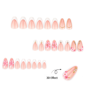 <span class=keywords><strong>Faux</strong></span> <span class=keywords><strong>ongles</strong></span> de luxe 3D à presser, courts, forme amande, French manucure, réutilisables, roses et blancs, pour salon de beauté, vente en gros - Product Image 2