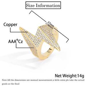 Wholesale Custom GRA VVS Moissanite Lightning Bolt <b>Ring</b> 925 Silver Gold Plated Hip Hop <b>Iced</b> Out Diamond Setting Bling Jewelry - Product Image 4