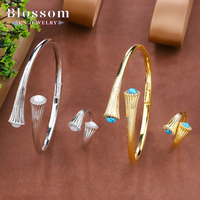 Blossom CS Jewelry - Stock limité - Ensemble de bagues et bracelets en cuivre, turquoise et pierres blanches, plaqué, haute qualité, vente en gros