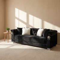 Canapé Chesterfield 3 places en velours de luxe capitonné avec garniture en clous dorés pour salon - Vente en gros