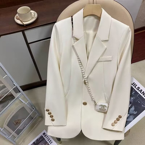 長袖ブレザーコート長袖シングルボタンポケットトップVネック襟オープンスリム - Product Image 3