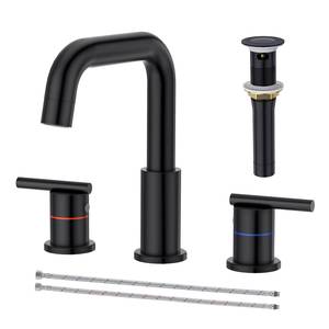 Project Hot Sale Matt Black Finish <b>Deck</b> Mounted 3 Hole Dual Handle 8'' Widespread Stainless Steel Bathroom Faucet - Product Image 1
