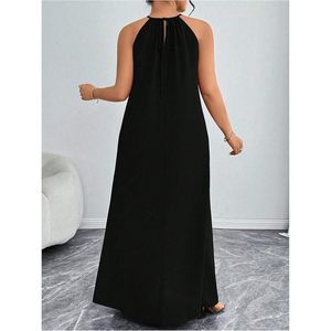 Robe longue licou grande taille pour femme, sans manches, coupe trapèze, en mousseline fluide, idéale pour les vacances d'été et les soirées - Product Image 2