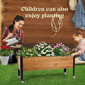 Jardinière carrée surélevée <span class=keywords><strong>en</strong></span> <span class=keywords><strong>bois</strong></span> personnalisée pour extérieur avec roulettes, légère, <span class=keywords><strong>en</strong></span> <span class=keywords><strong>bois</strong></span> naturel, pour jardin <span class=keywords><strong>surélevé</strong></span> - Product Image 2
