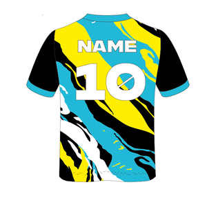 <span class=keywords><strong>เสื้อ</strong></span>หลายสีสดใส<span class=keywords><strong>เสื้อ</strong></span>ฟุตบอลศิลปะของเหลวสาดเสื้อฟุตบอลสีเหลืองฟ้าแบบแอบสแตรก - Product Image 3