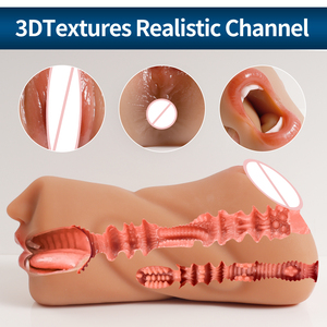 1.69lb Brown With Deep Throat Oral Vagina <strong>Anal</strong> 3In1 Masturbator Real Texture <strong>Male</strong> Pocket Pussy Sex <strong>Toys</strong> for Men - Product Image 3