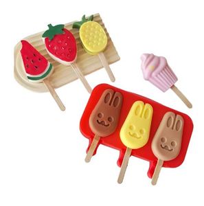 Moule à glace réutilisable en silicone à 3 cavités, forme mignonne, avec couvercle, pour sucettes glacées maison, DIY - Product Image 1