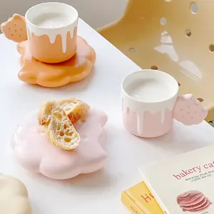 Groothandel Creatieve Koekjes Koffie Kop En Schotel Schattige Ontbijt Melk Cup Ijs-Cream Vorm Mokken Met Dienblad